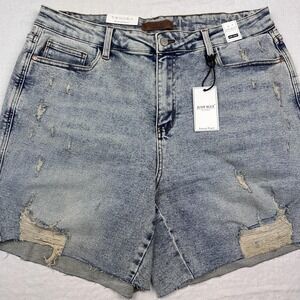 Judy Blue Shorts Women 2XL‎ Blue High Waist Distressed Denim Boyfriend Mariah